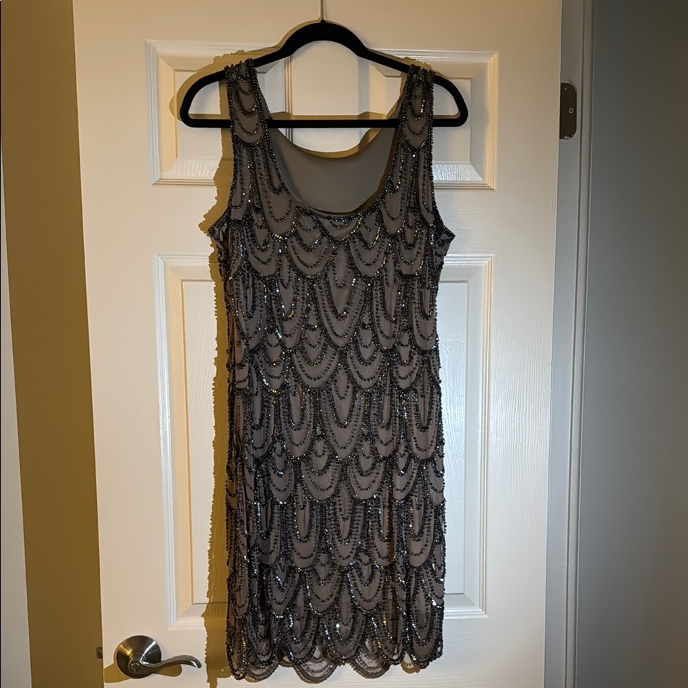 Pisarro Nights Charcoal Beaded Mini Dress